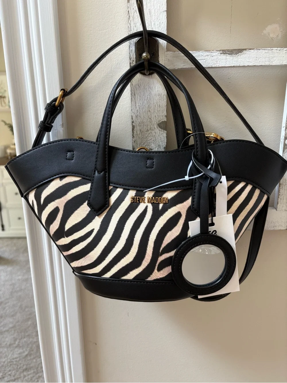 Steve Madden Black & White Zebra Print Satchel Bag