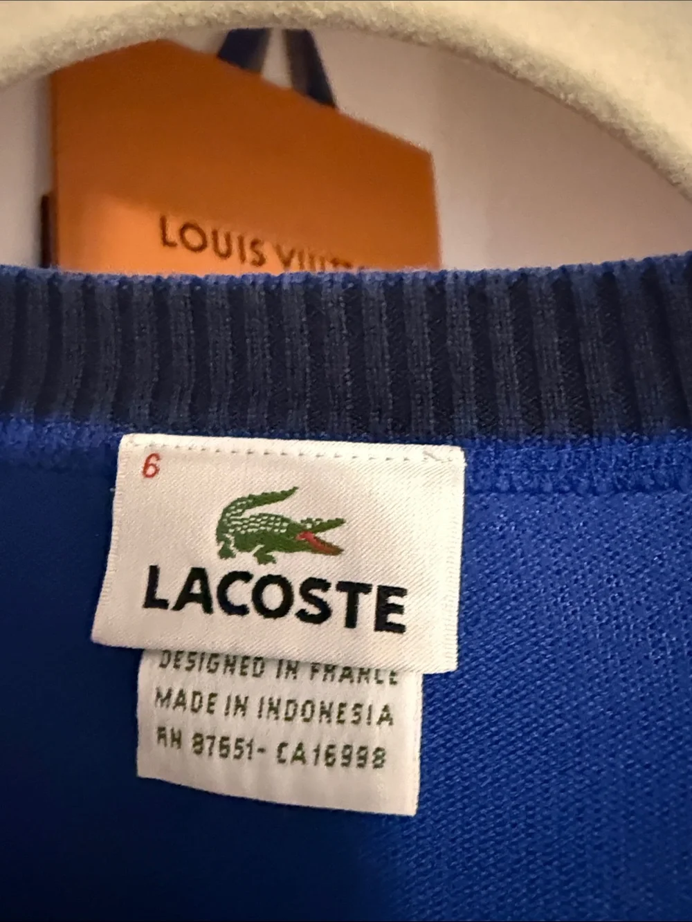 Lacoste Men's V-Neck Sweater in Royal Blue with Crocodile Logo