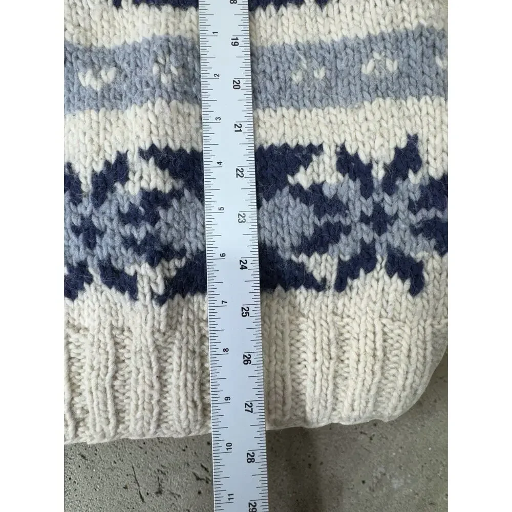 Vintage Rey Wear Chunky-Knit Sweater Adult Large Blue White Made in Ecuador