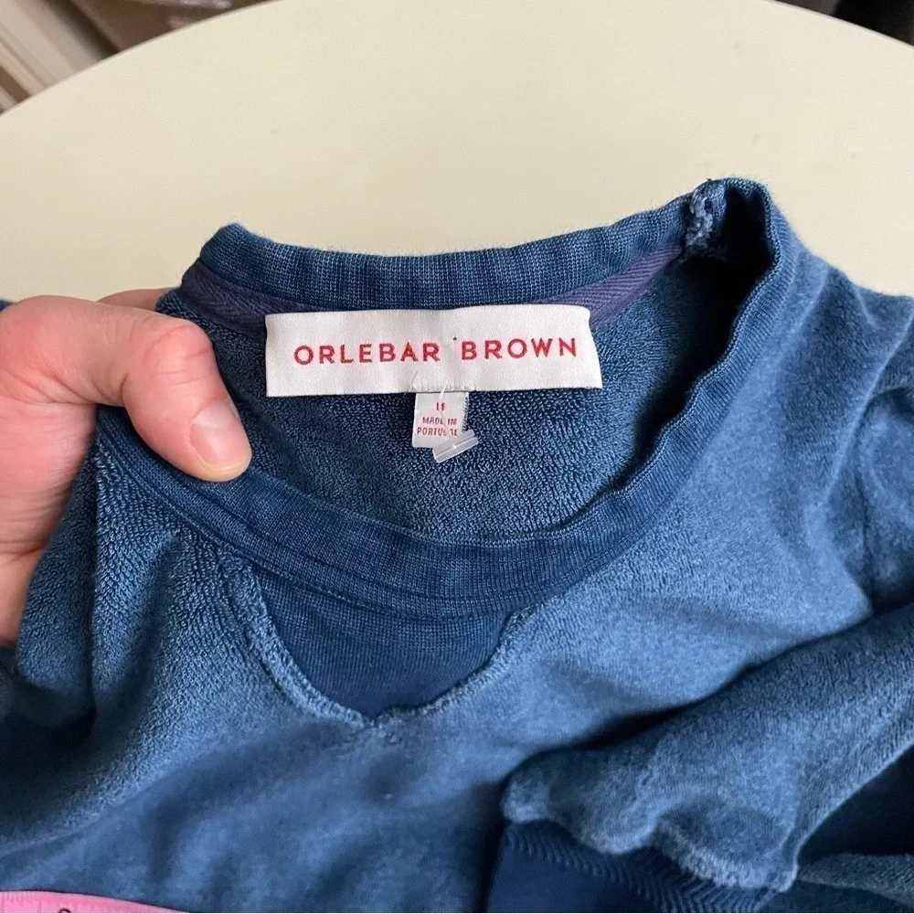 Orlebar Brown Pierce Terry Cloth Crewneck Sweater Blue Men’s Medium Slim