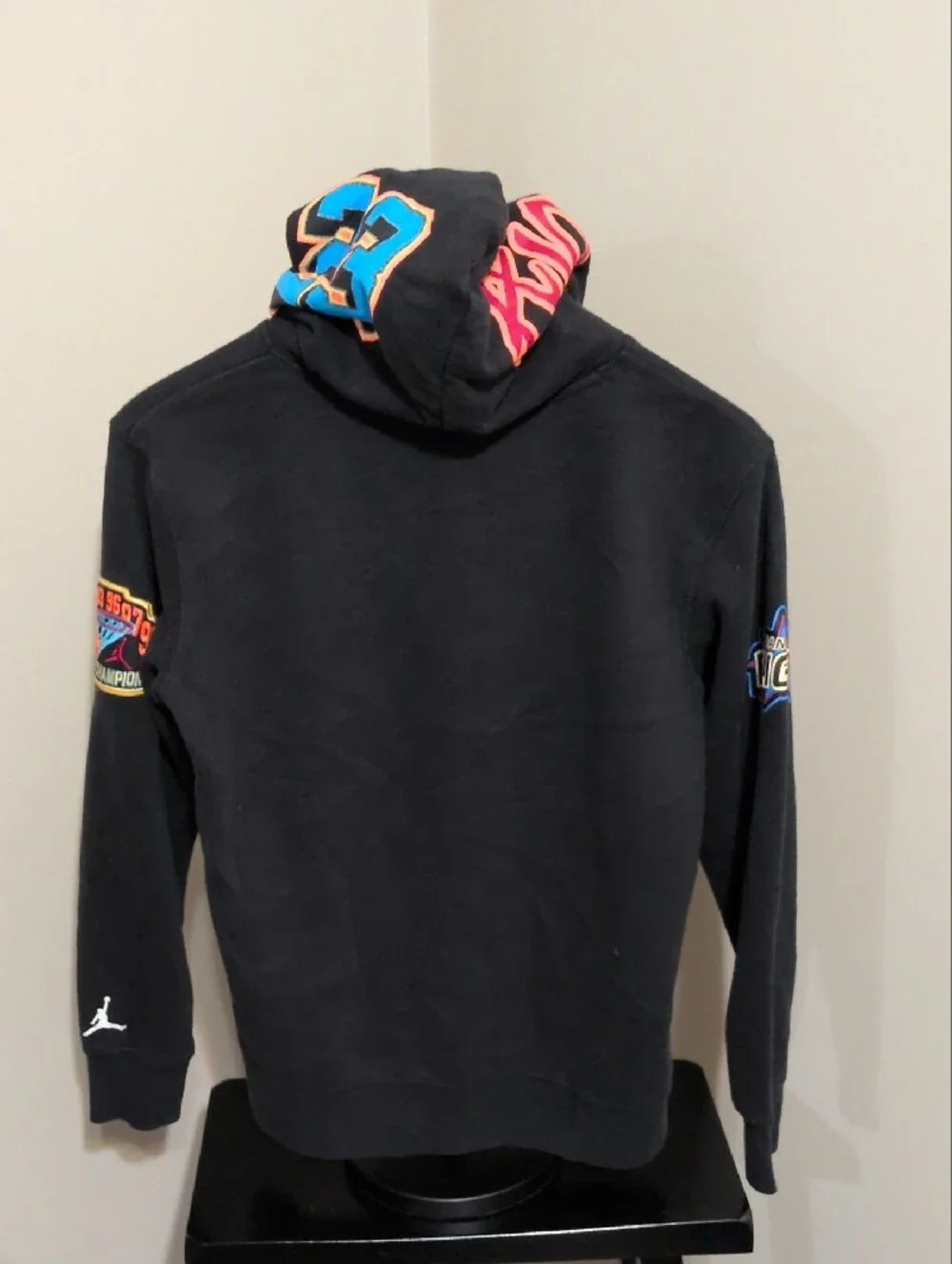Jordan Black Hooded Sweatshirt with Orange and Blue Logo