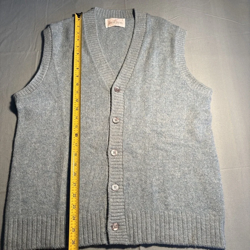 Vintage Jantzen Mens Blue Wool Blend Button Front Cardigan Sweater Vest L USA