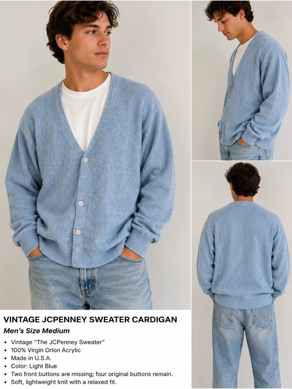 jcpenney Light Blue Men's Button-Front V-Neck Cardigan