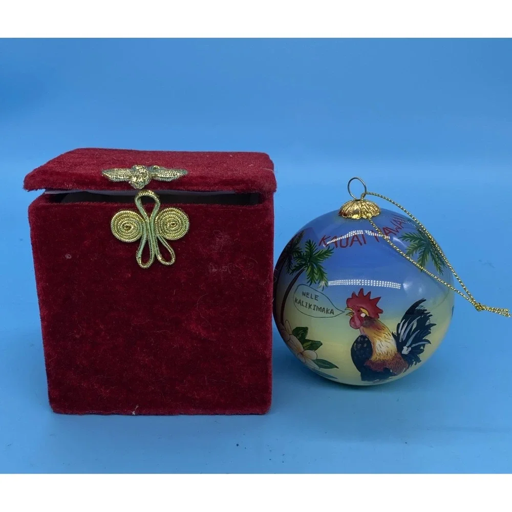 Maui By Design Kauai Hawaii Hand Painted Glass Ornament Rooster Keiki Boxed