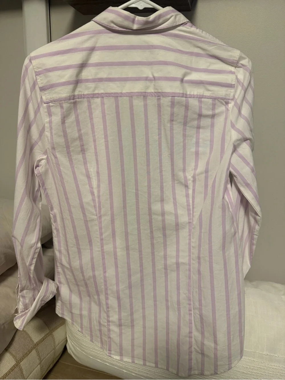 J. Crew womens White Shirt with Lavender Stripes