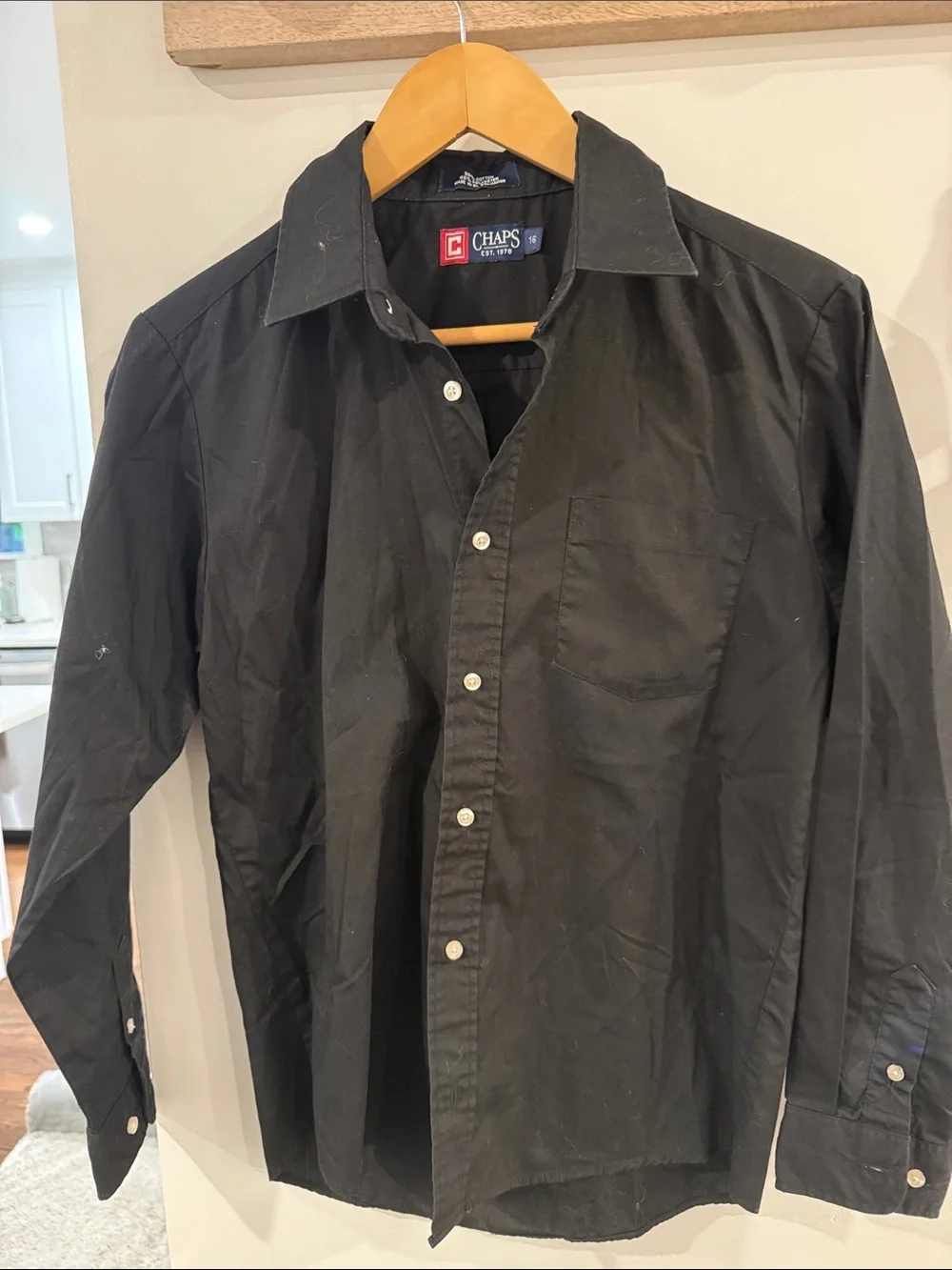 Chaps Boys size 16 Black Long-Sleeve Button-Down Shirt