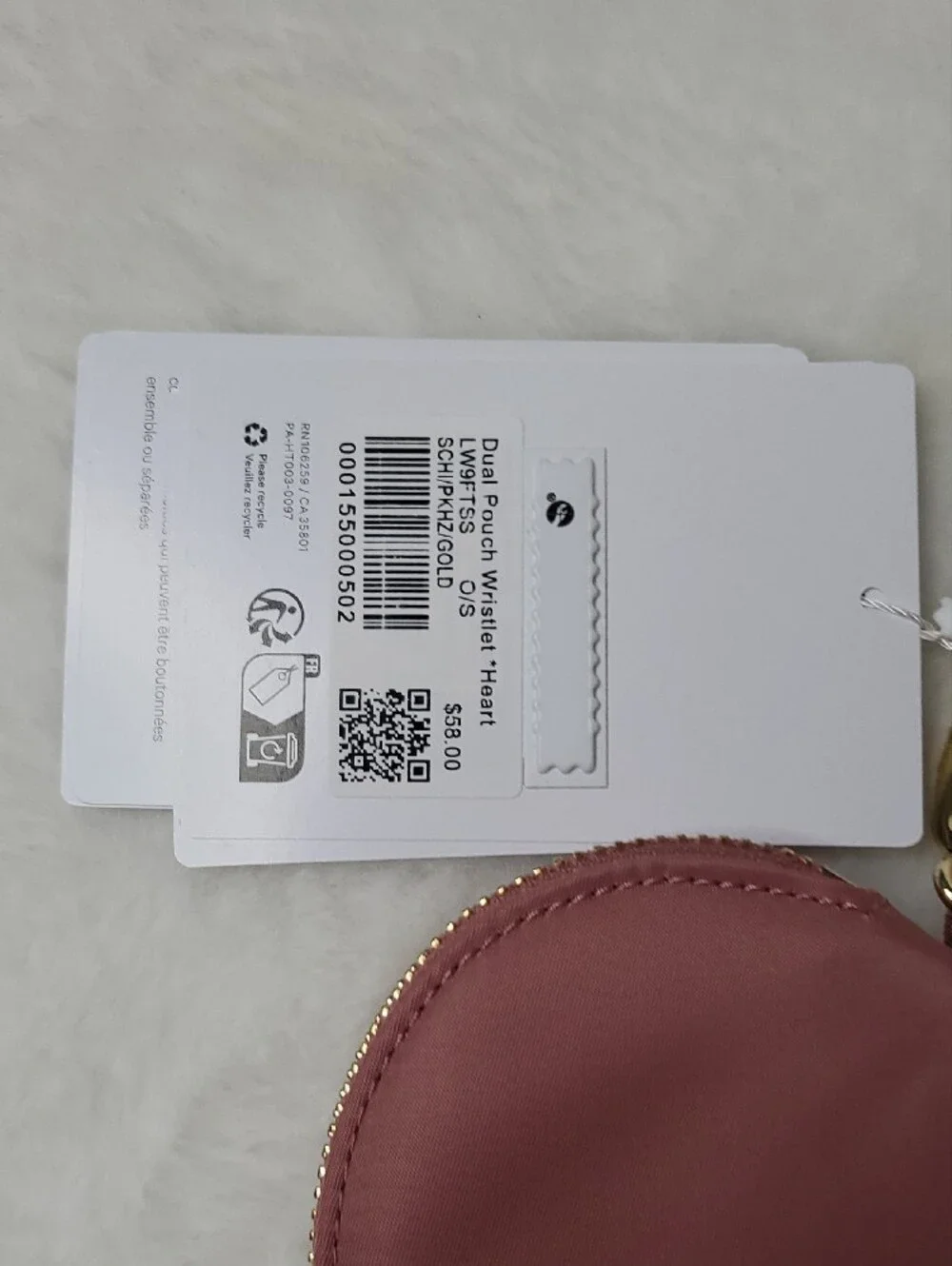 lululemon athletica Dusty Rose Heart Wristlet
