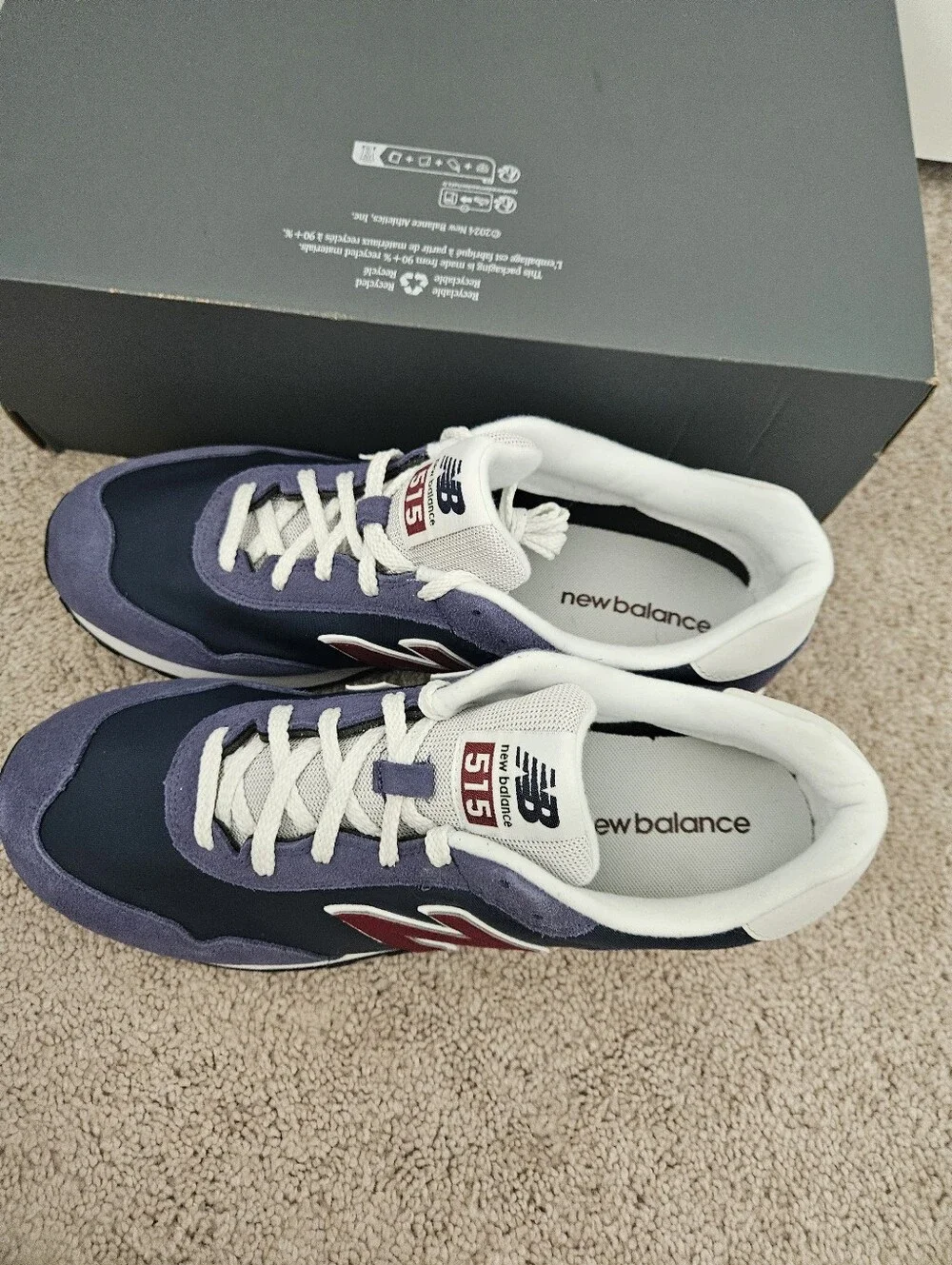New In Box Men's New Balance 515 Sustainable Sneakers Navy/Burg Sz US 13