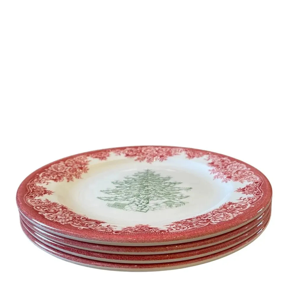 4pc Royal Stafford CHRISTMAS TREE Porcelain Salad Plates 8.5