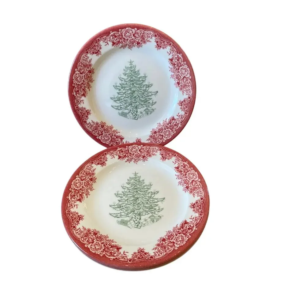 4pc Royal Stafford CHRISTMAS TREE Porcelain Salad Plates 8.5