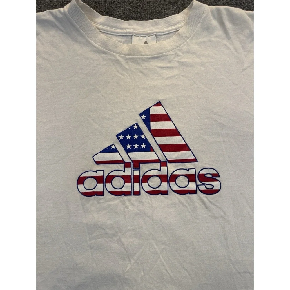 Adidas USA Flag Logo Graphic T-Shirt White Men's Large Patriotic Cotton Tee