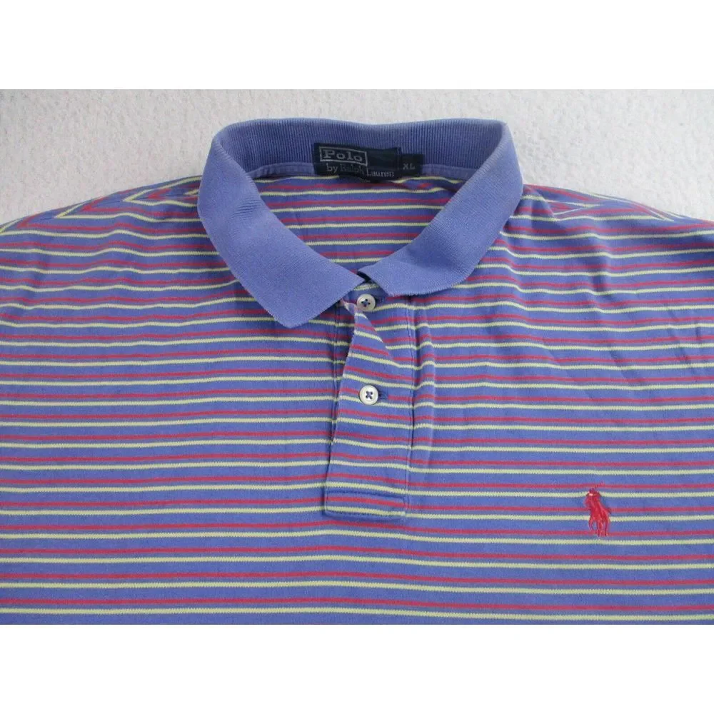 Ralph Lauren Polo Shirt Mens XL Purple Striped Short Sleeve Pony Logo *READ*‎