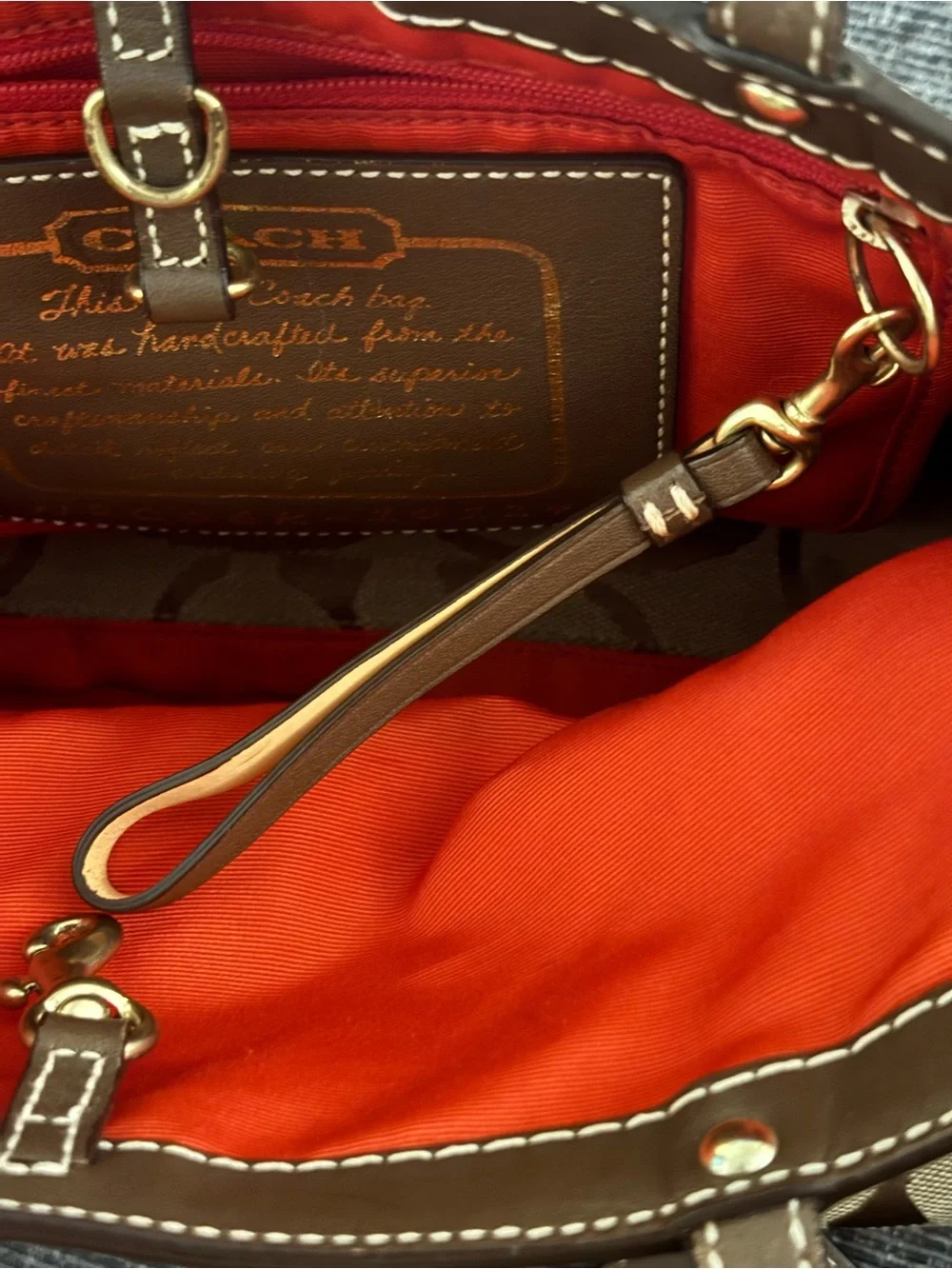 Coach Signature Stripe Tote 10124 Classic Brown Tan Orange
