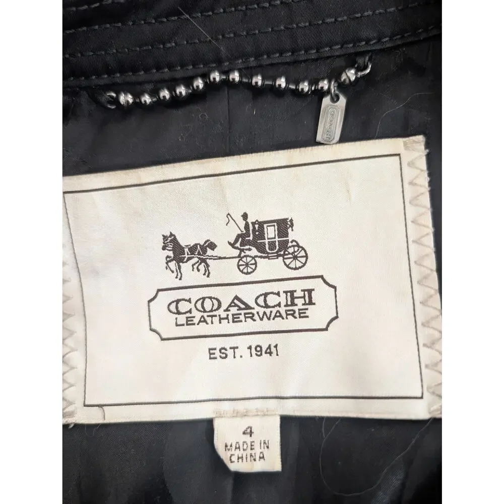 COACH! LUXE BLACK DOUBLE BREASTED, SILVER BUTTON, BELTED TRENCHCOAT, JACKET! 4
