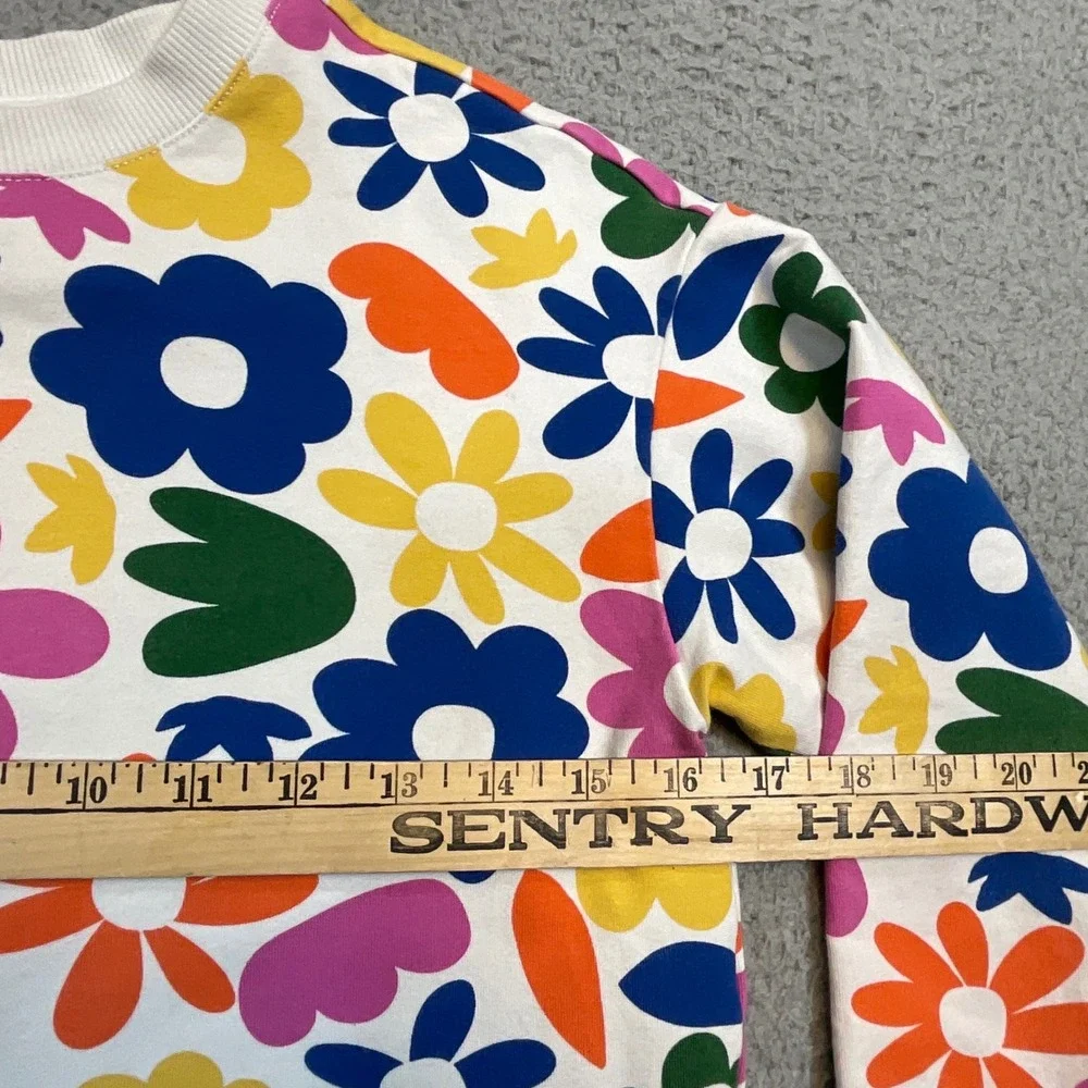 Hanna Andersson Sweatshirt Kids Size 10 White Floral Excellent Multi-Color Retro