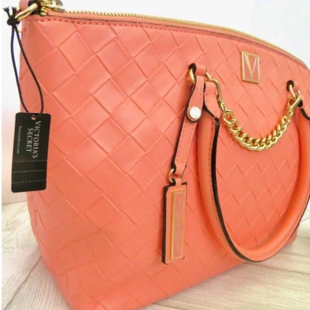 NEW! VICTORIA'S SECRET The Victoria Slouchy Satchel Guava Woven Pink