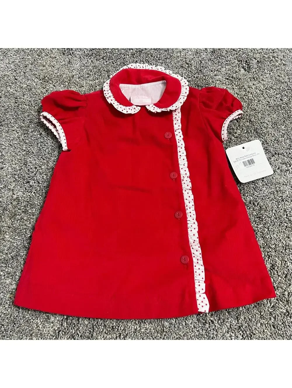 Petit Bébé Red Corduroy The Little Cottage Dress size 9 months