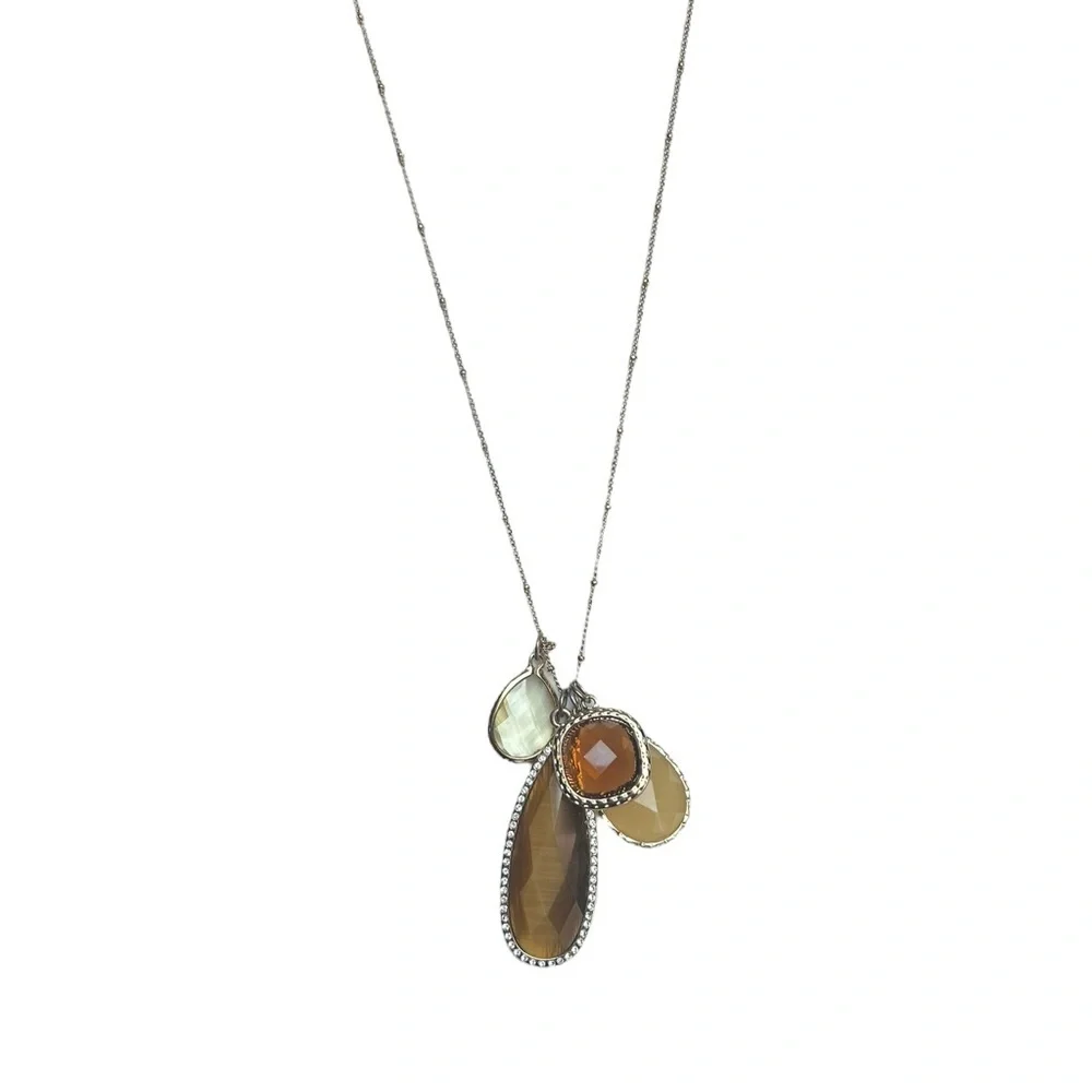 T + R Gold-tone Long Adjustable Necklace Amber Pendant