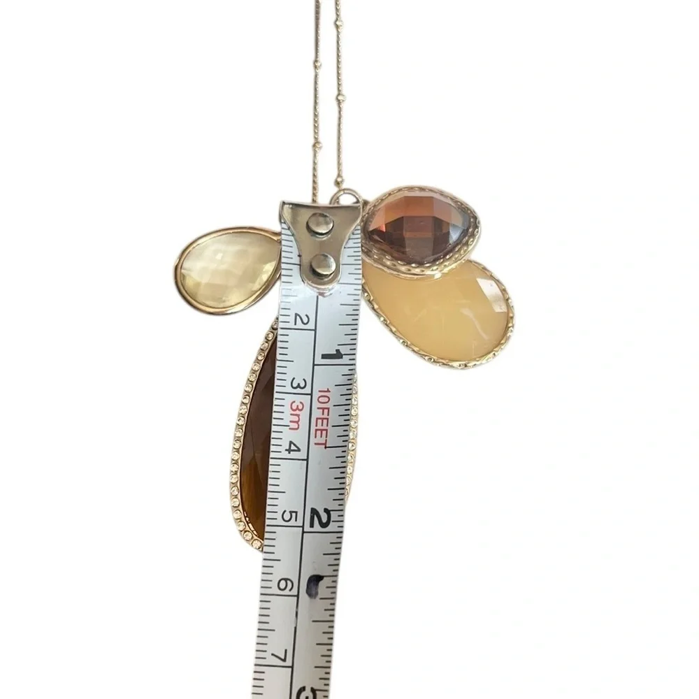 T + R Gold-tone Long Adjustable Necklace Amber Pendant
