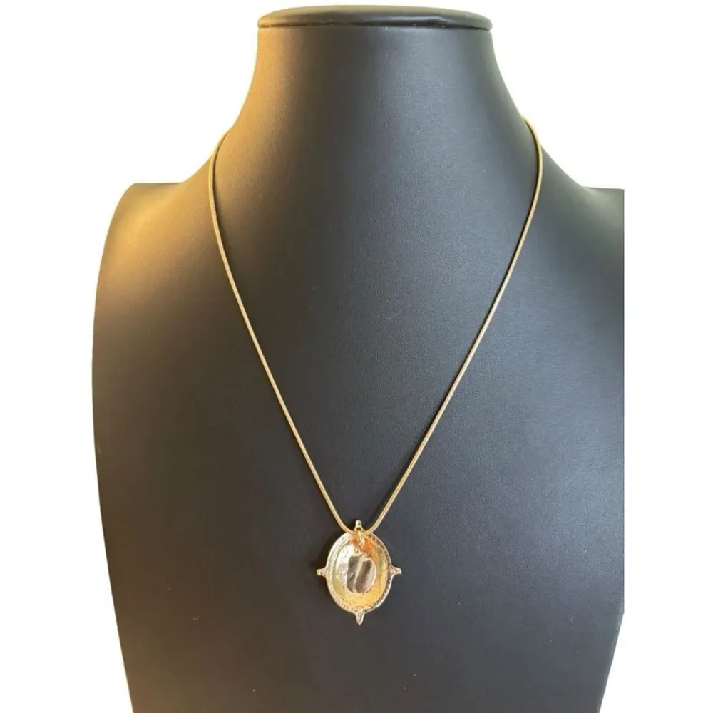 Gold Tone Pendant Necklace w/ Faux Turquoise Cabochon