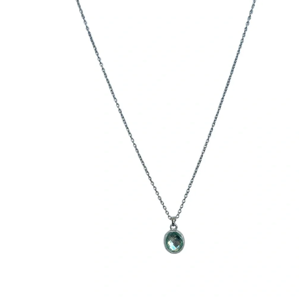 Cookie Lee Silver Green Blue Faceted Pendant Necklace Dainty Feminine Minimalist