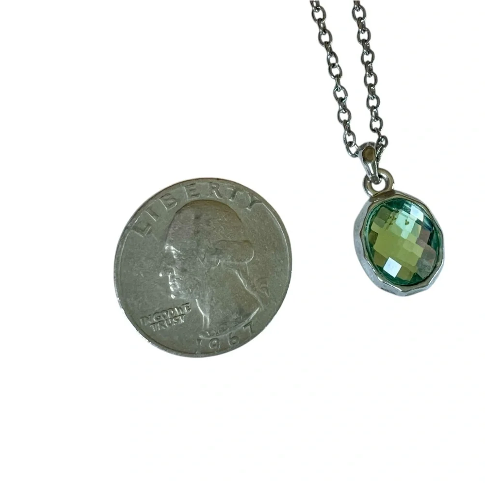 Cookie Lee Silver Green Blue Faceted Pendant Necklace Dainty Feminine Minimalist