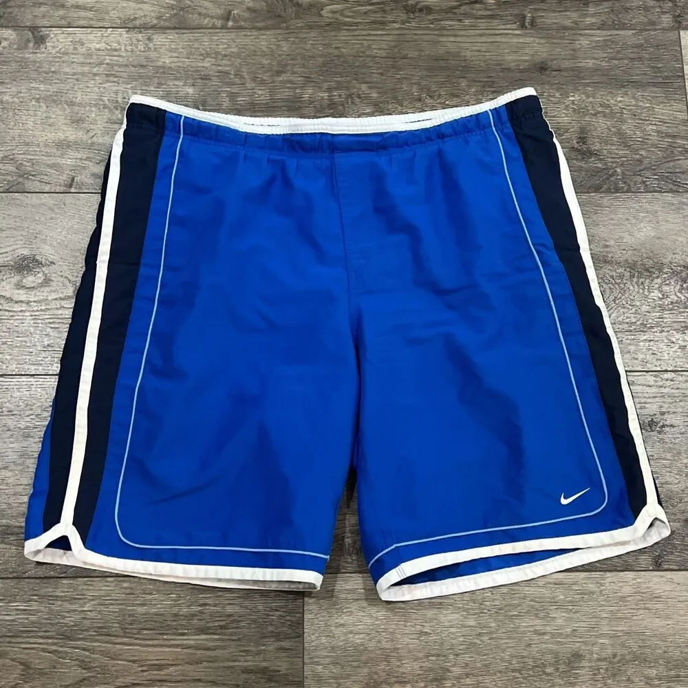 Vintage Y2K Nike Gray Tag Blue Stripe Board Shorts Swim Trunks Drawstring Men XL