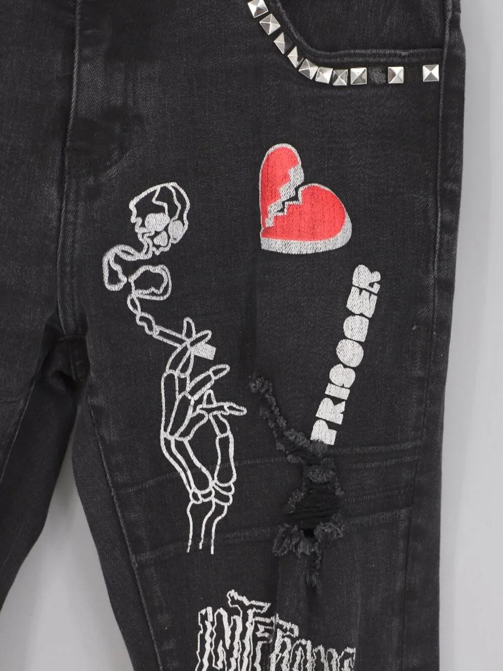 LIFTED ANCHORS Men's Distressed Graphic Black Jeans Size 34