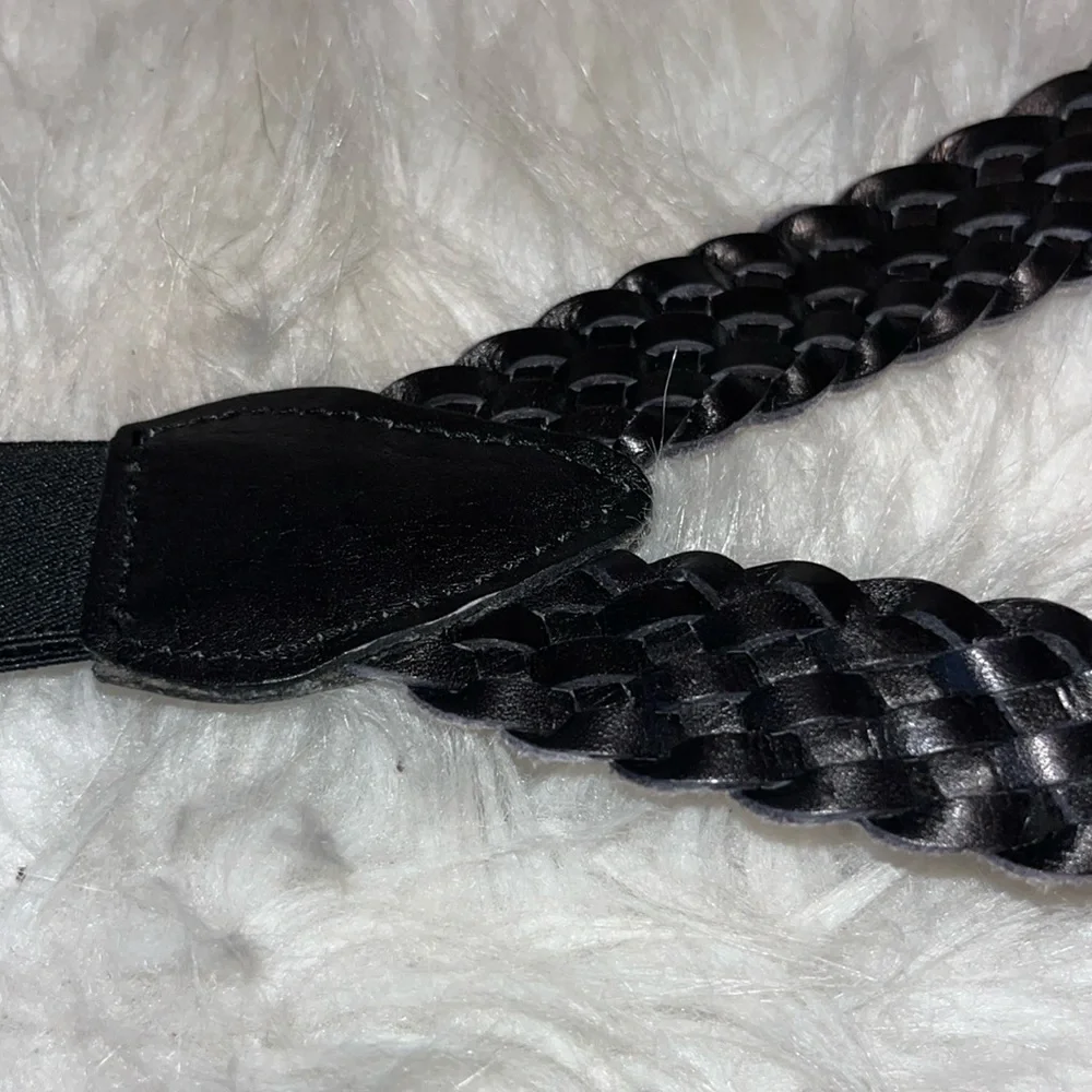 Black braided leather suspenders made in Haiti gold tone hardware