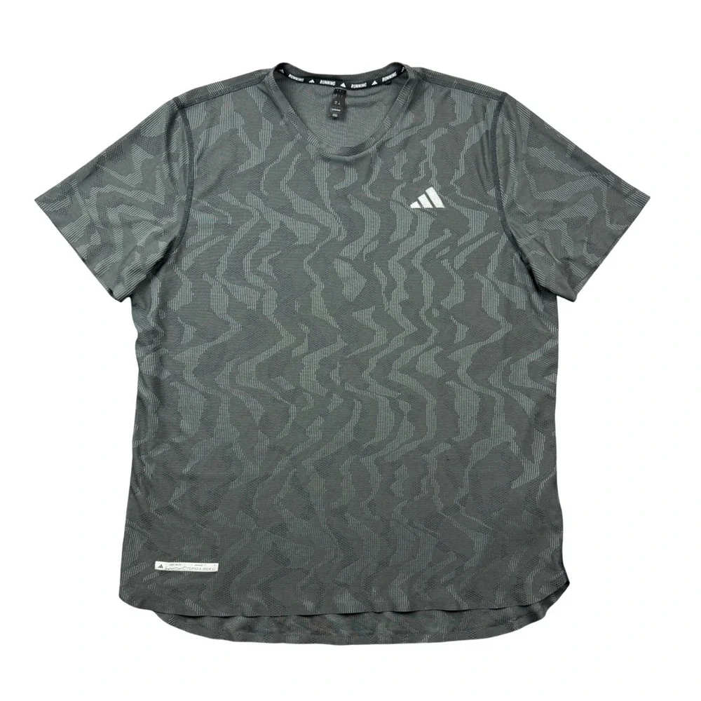 Adidas Mens Large T Shirt Running HEAT.RDY Gray Geometric Short Sleeve Training