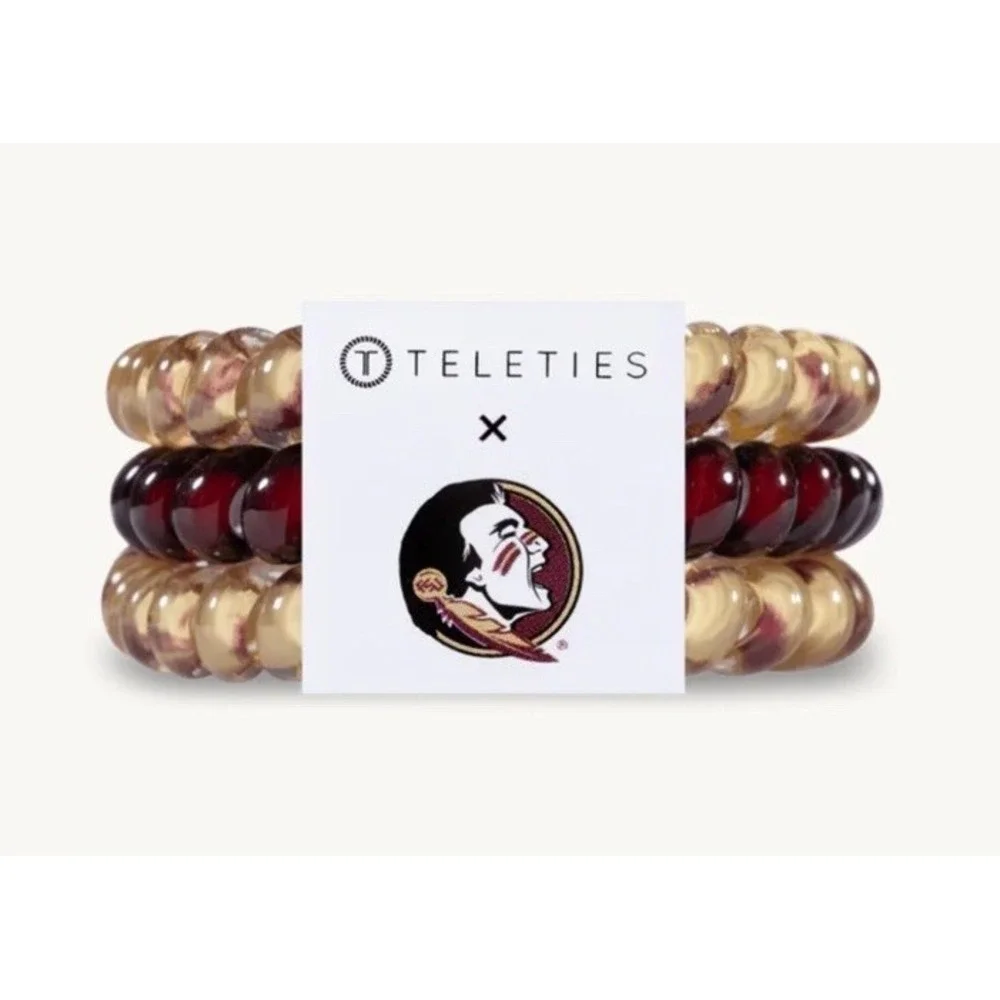 3 Pack TELETIES X Florida State University FSU Fan Sz Small Hair Ties Bands NWT!