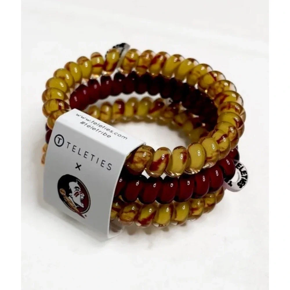3 Pack TELETIES X Florida State University FSU Fan Sz Small Hair Ties Bands NWT!