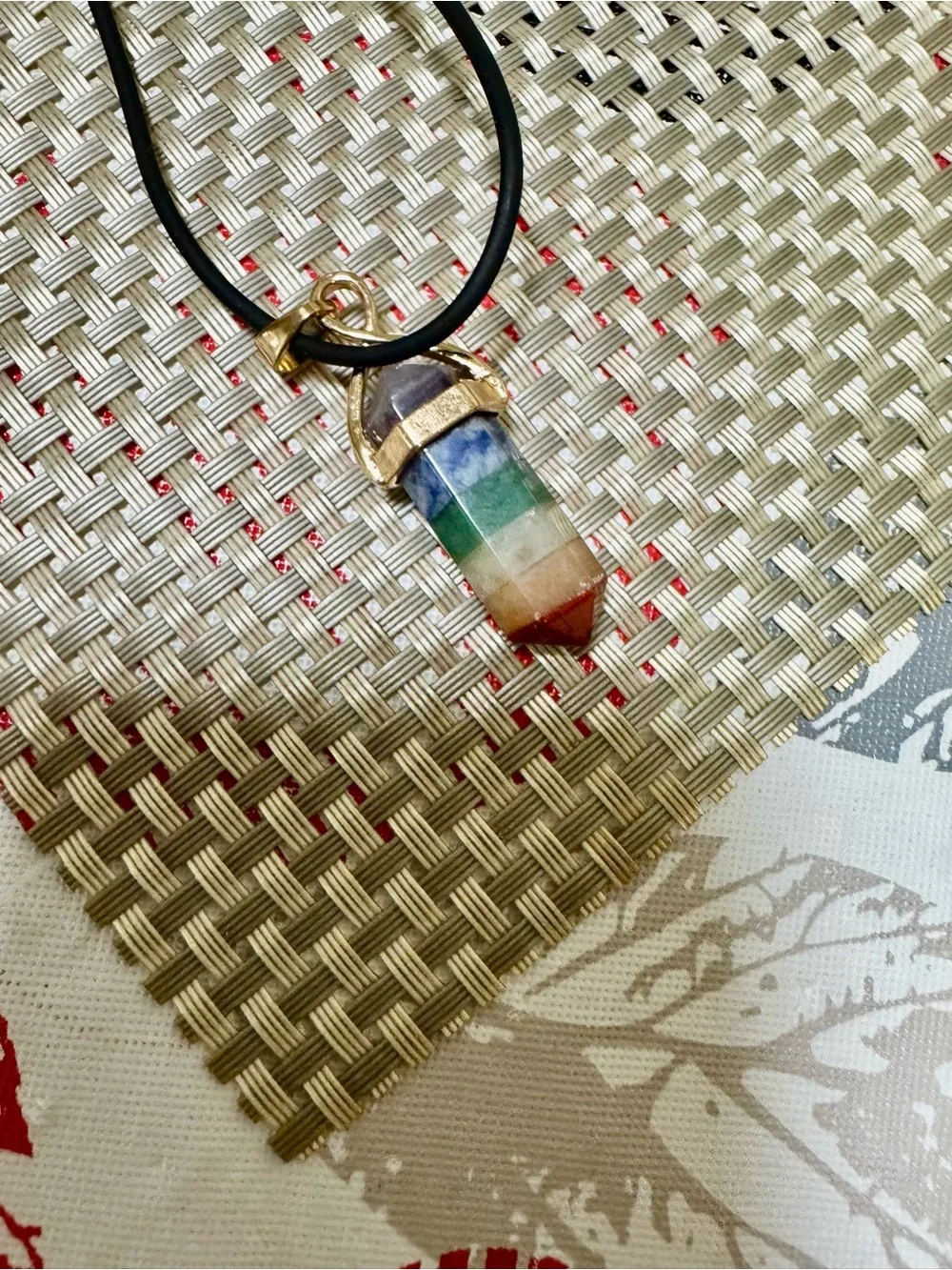 Chakra Crystal Pendant Necklace with Black Cord