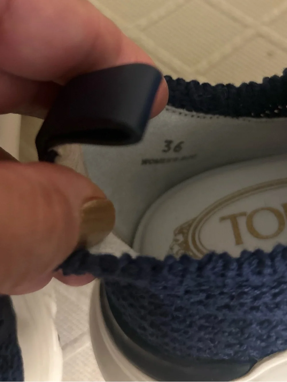 Authentic Tod's Women’s Navy Knit Kate Slip-On Sneakers sz 6 - 36