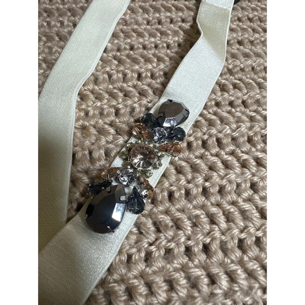 Torrid Cream Satin Rhinestone Elastic Headband Smoky Grey Crystal Accessory