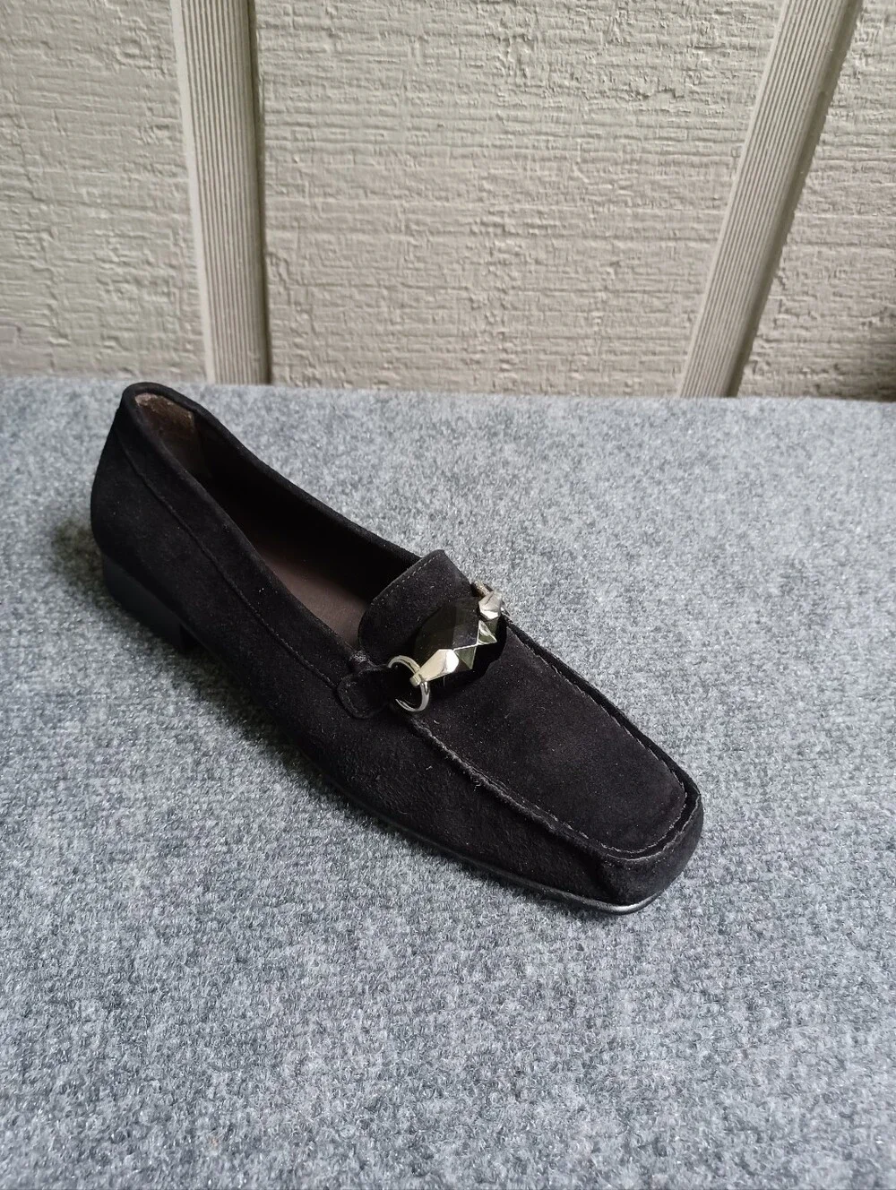 Stuart Weitzman Hardrock Suede Loafers Size 7.5 N Women Shoes Color Black