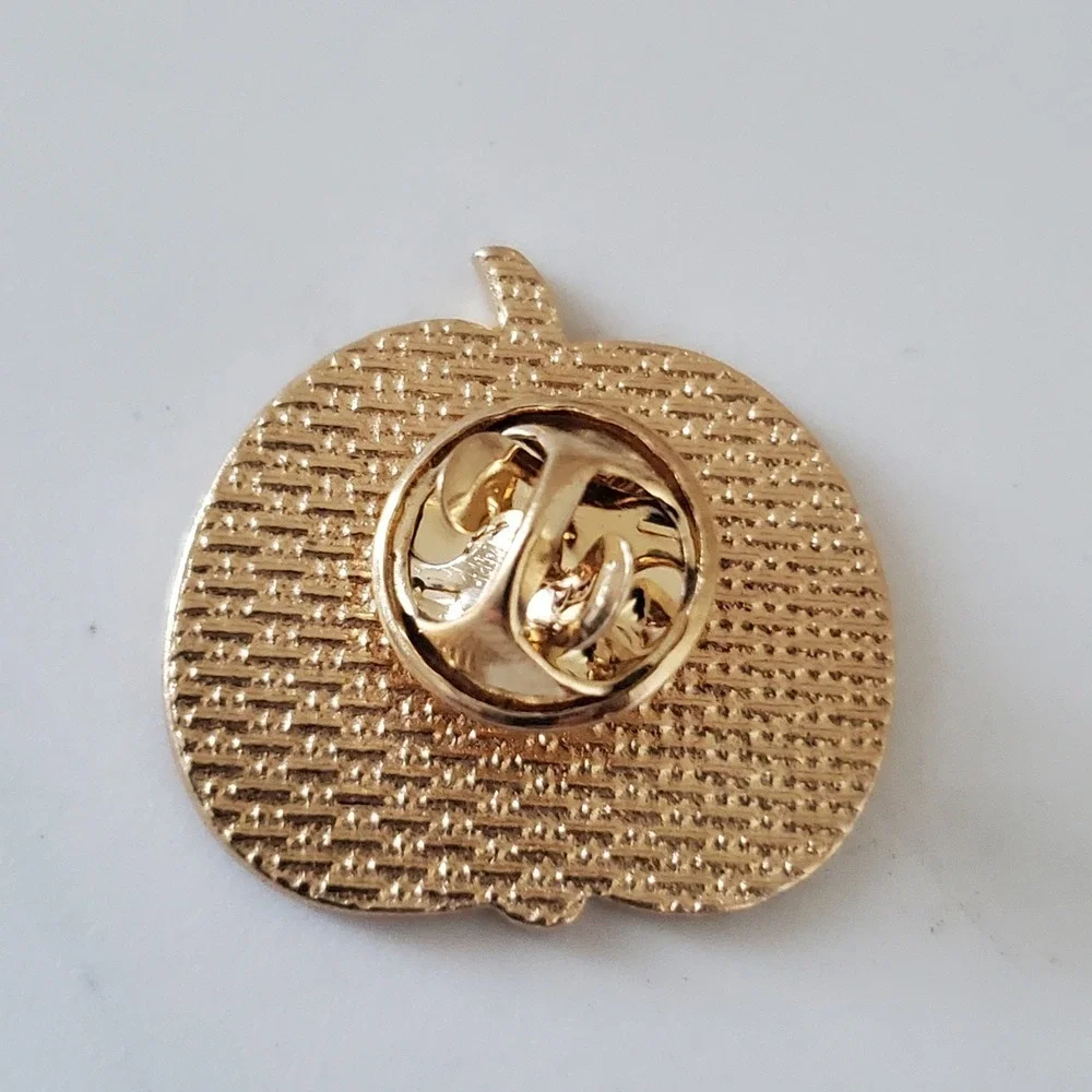 Orange Pumpkin Enamel Pin Gold Tone Fall Autumn Halloween Lapel Pin Accessory