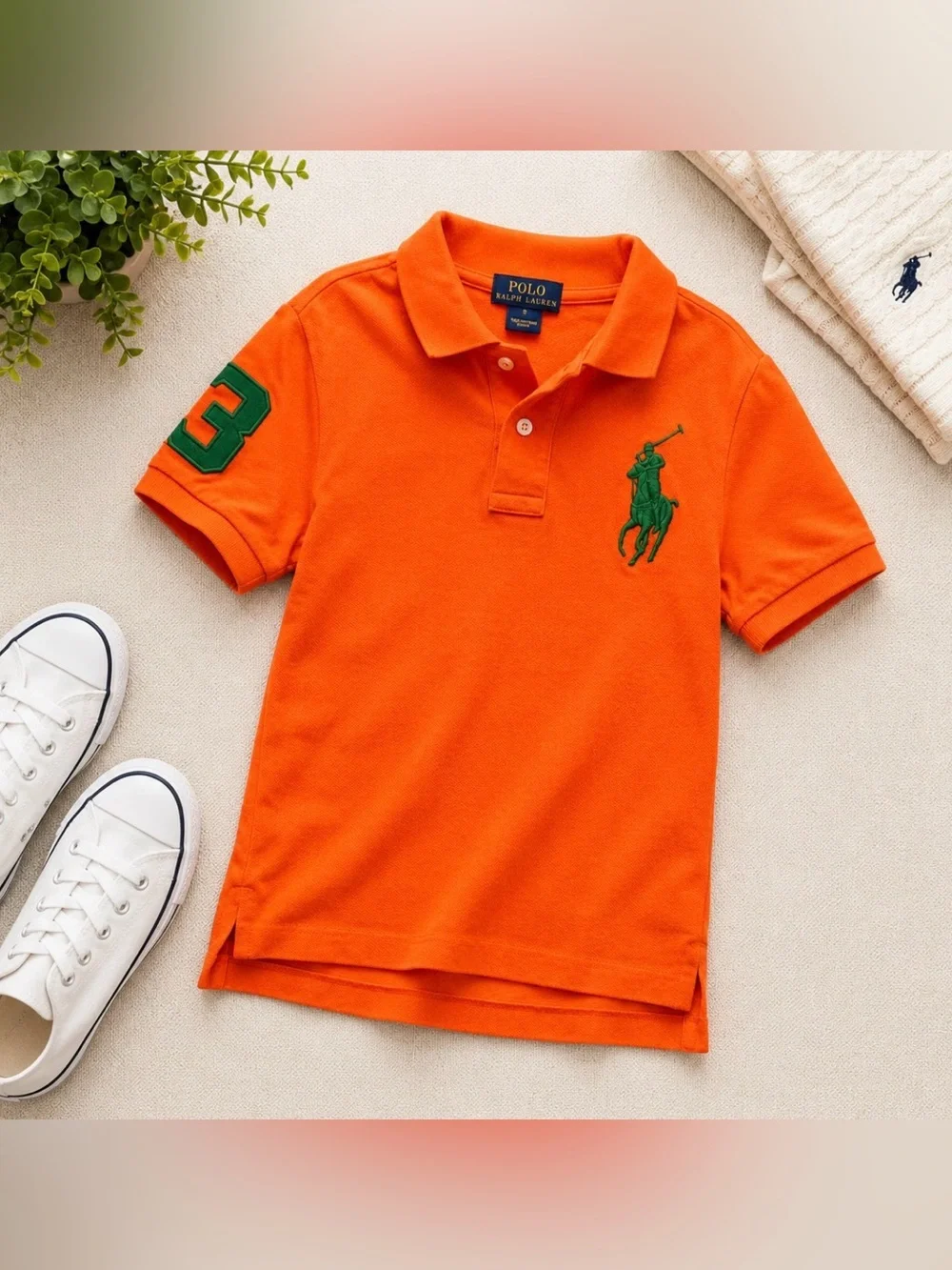 Polo by Ralph Lauren Orange Polo Shirt with Green Logo