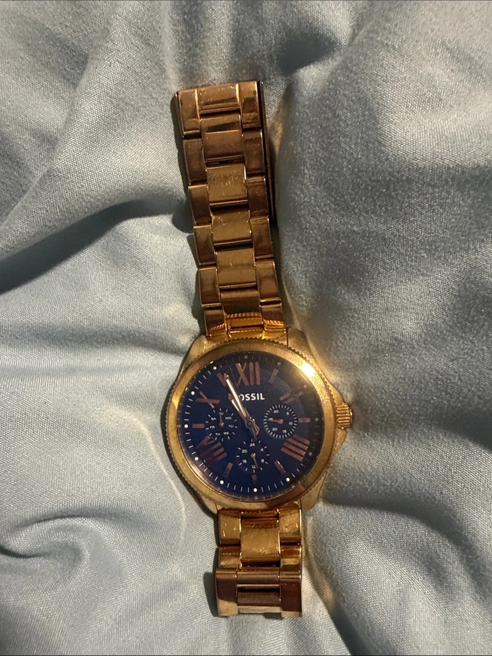 Fossil Men’s Gold-Tone Watch with Blue Dial