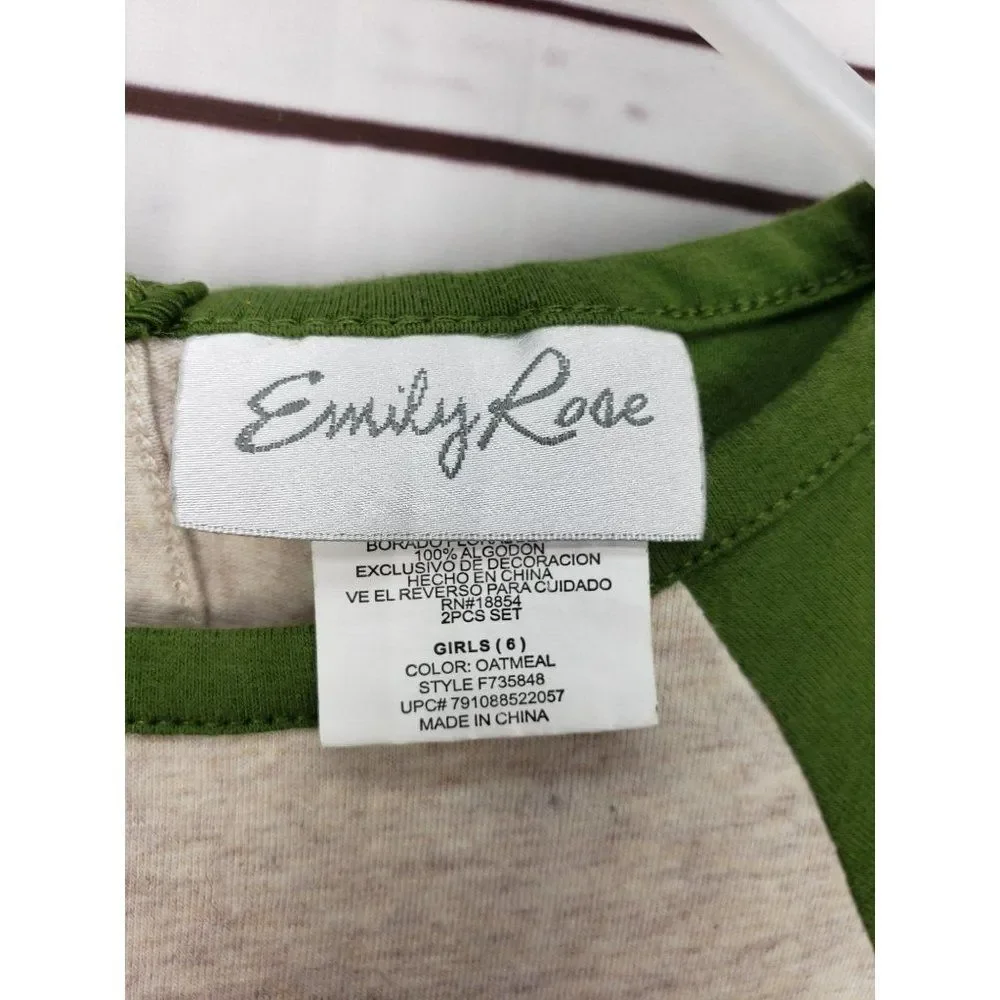 Emily Rose Girls Size 6 Owl Raglan Lace Ruffle Short Sleeve Shirt‎ Oatmeal Green