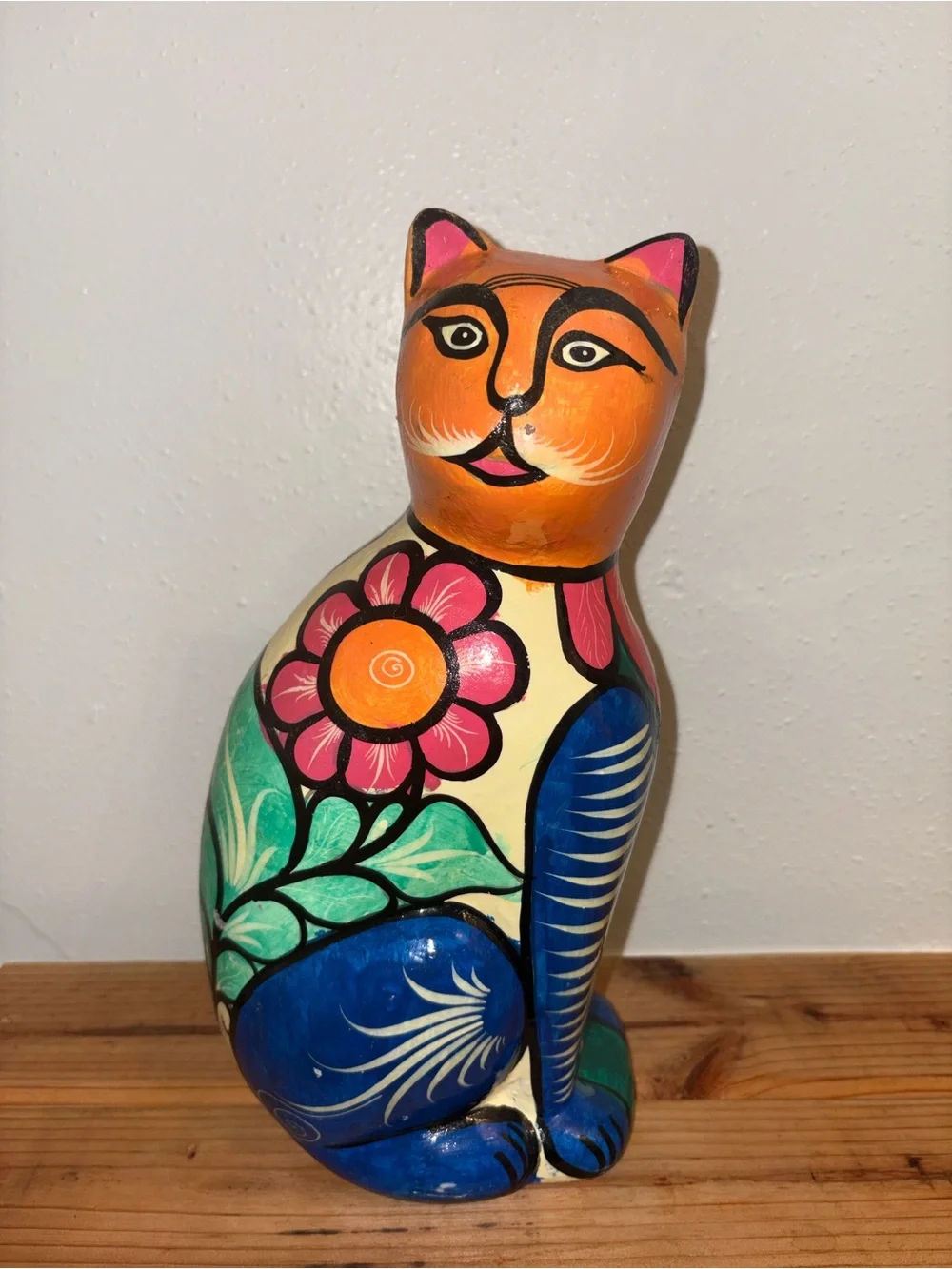 Vintage Set of Hand-Painted Talavera Style Cats, Orange, Gray, Blue & Multicolor