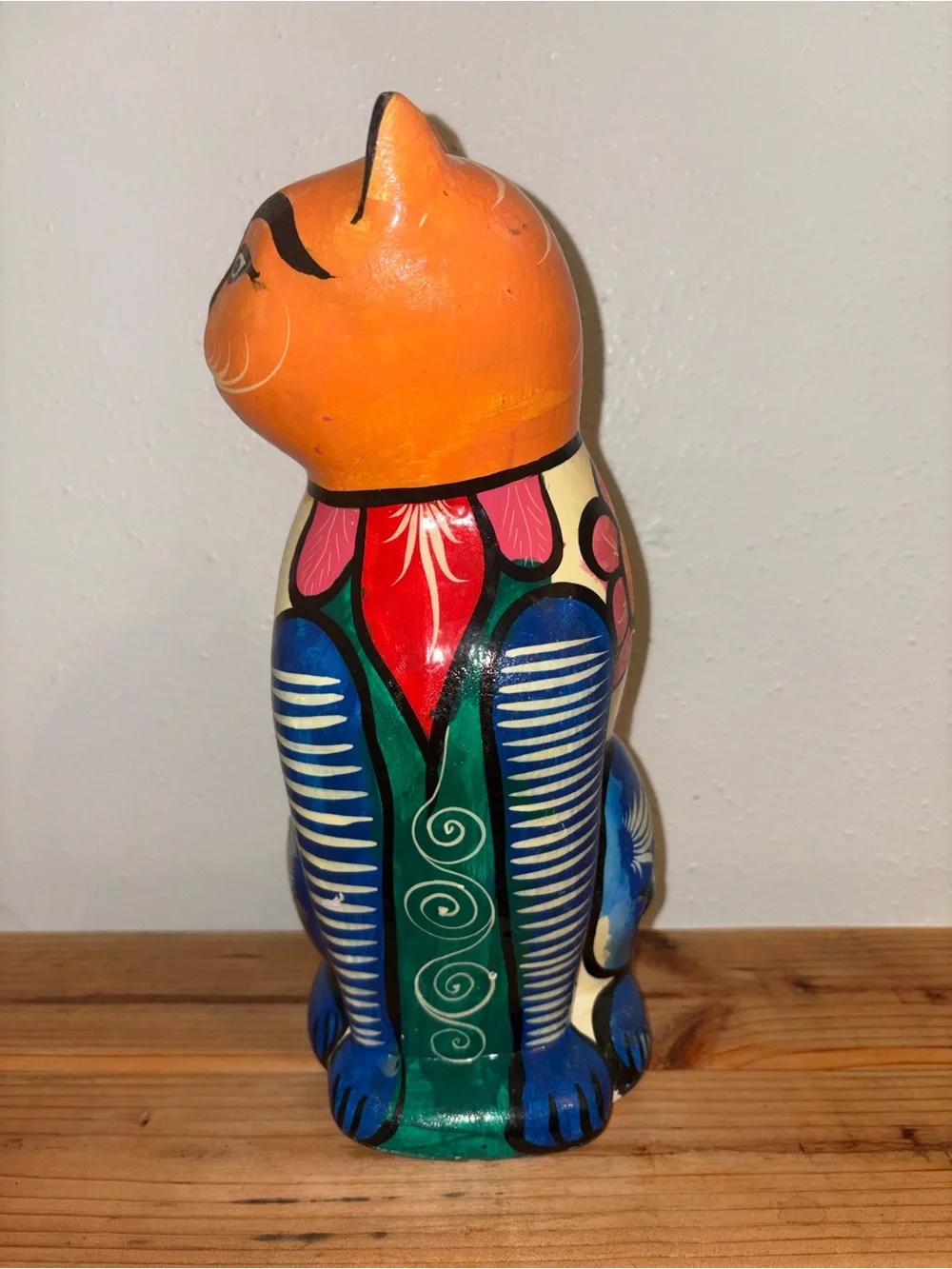 Vintage Set of Hand-Painted Talavera Style Cats, Orange, Gray, Blue & Multicolor
