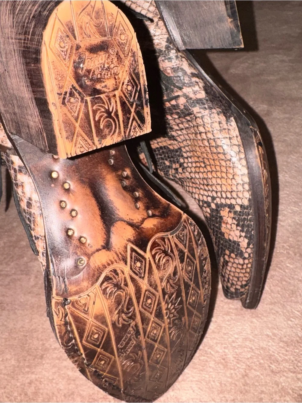 Tony Lama Anahi Snip Toe Booties Fringe Snake Print Snakeskin 7.5