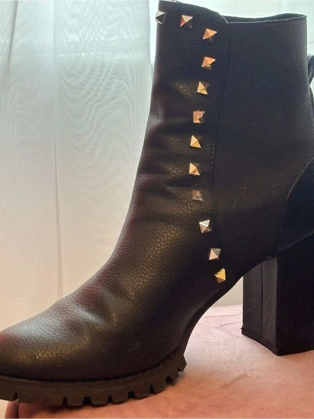 Steve Madden Black Pyramid Stud Block Heel Ankle Boots