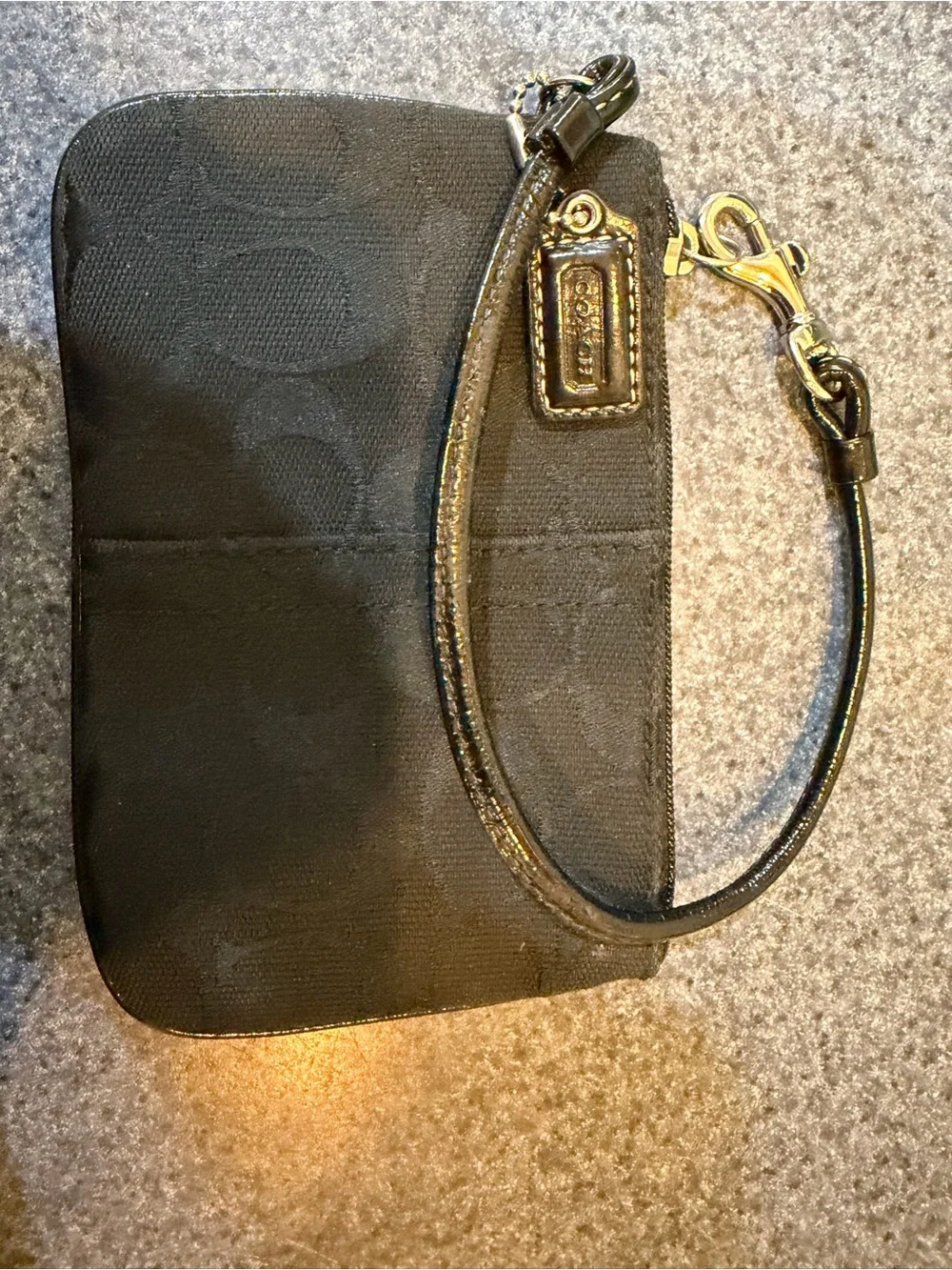 Coach Black Signature Jacquard Wristlet with Gold Hardware