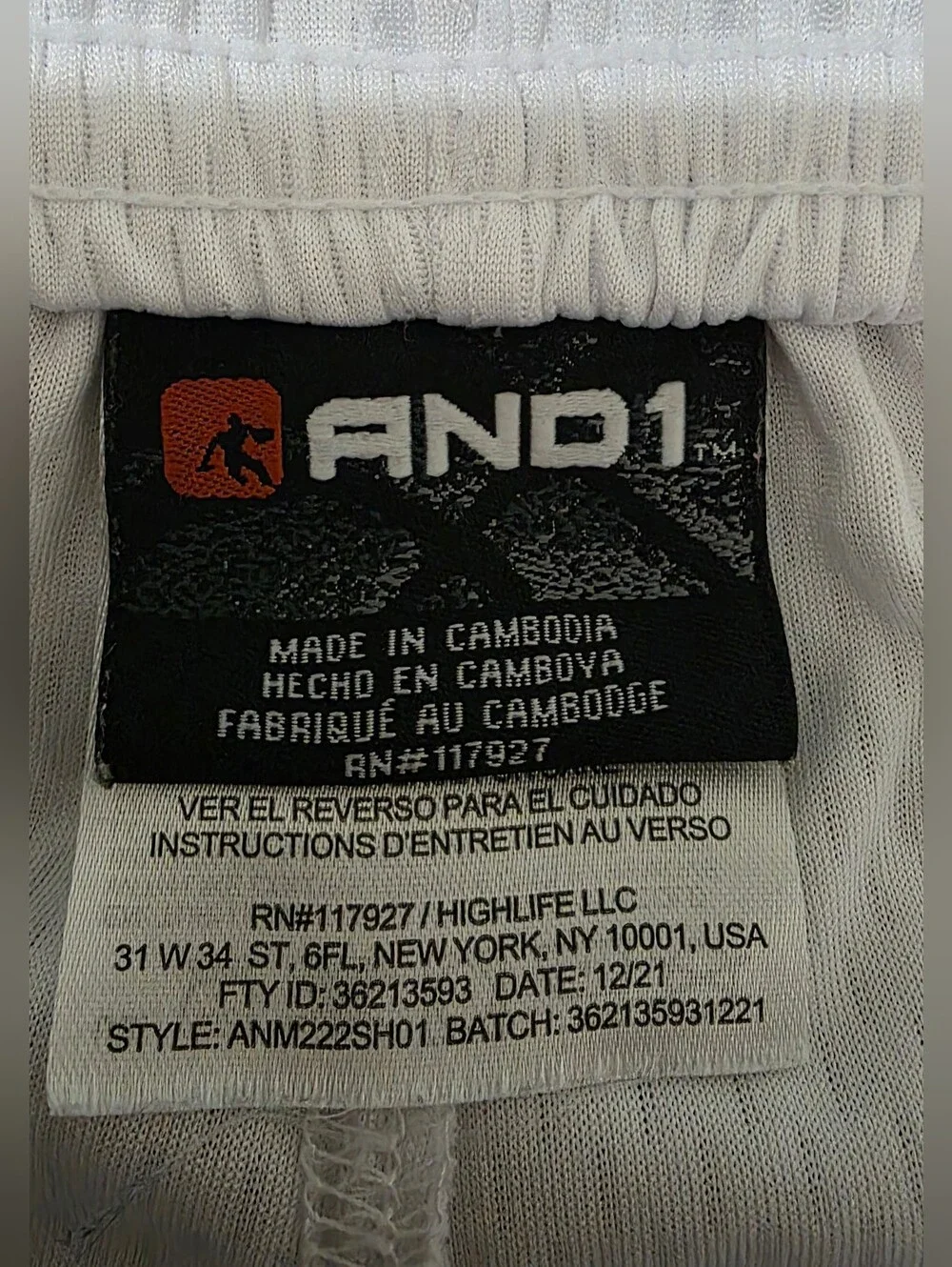 And1 White Athletic Mesh Basketball Shorts Gray Accents Men's Size Large