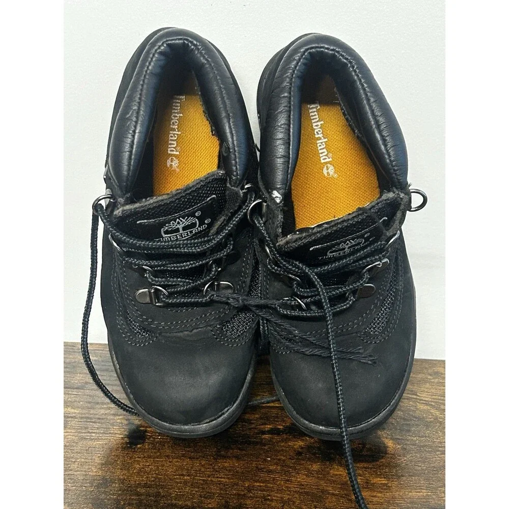 Timberland Kids Field Boots In Black Nubuck Leather Size 1.5 M Youth