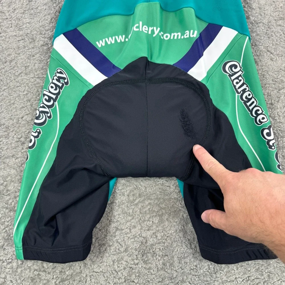 Body Torque Mens Clarence St Cyclery Cycling Bib Shorts Pads Teal Green M *FLAW