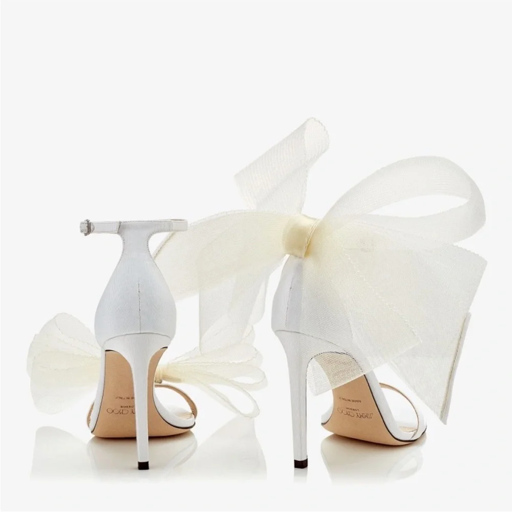 Wedding jimmy Choo Aveline 100 Latte AsymmetricGrosgrain Fascinator Bows 38