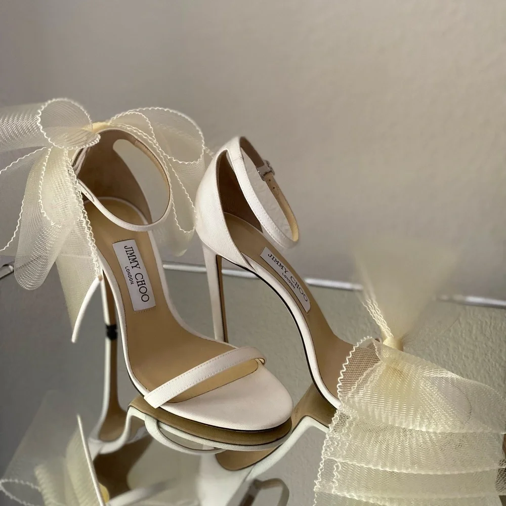Wedding jimmy Choo Aveline 100 Latte AsymmetricGrosgrain Fascinator Bows 38